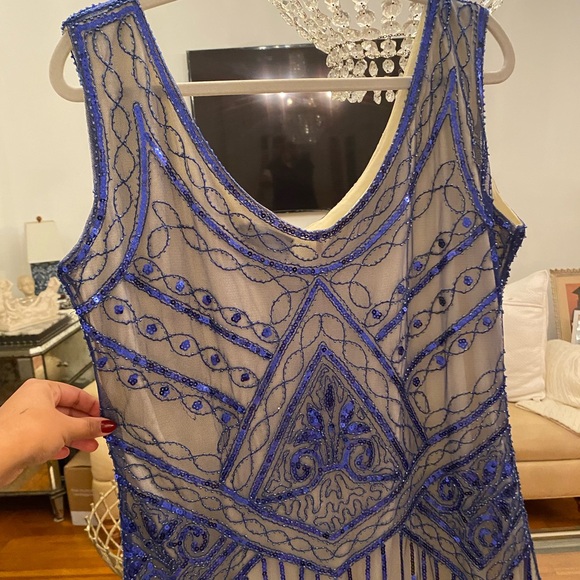 Daisy Blue beaded Dress Midi Length V-Neck - Picture 4 of 6